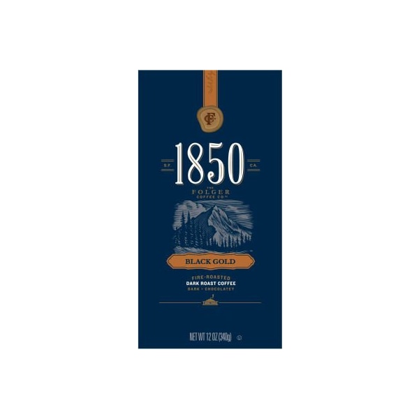 Folgers 1850 Coffee, Black Gold, Dark Roast, Ground, 12 oz Bag, 6/Carton 2550060516 - main